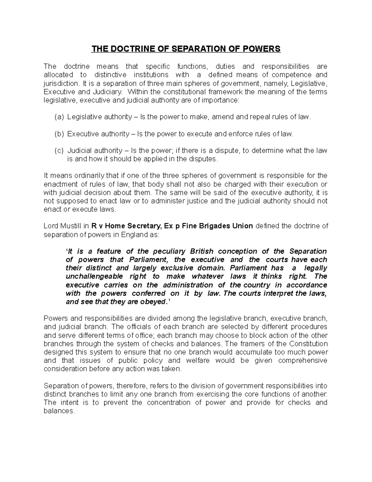 THE Doctrine OF Separation OF Powers - THE DOCTRINE OF SEPARATION OF ...