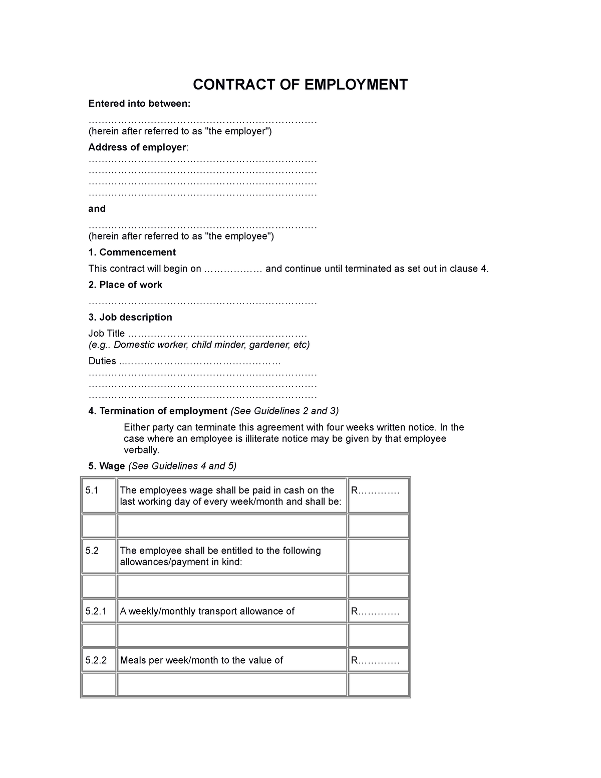 FSA Ethical Employment Contract Example - CONTRACT OF EMPLOYMENT ...