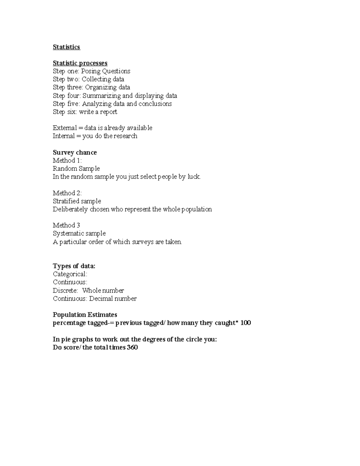 Maths General Notes - Statistics - Statistics Statistic processes Step ...