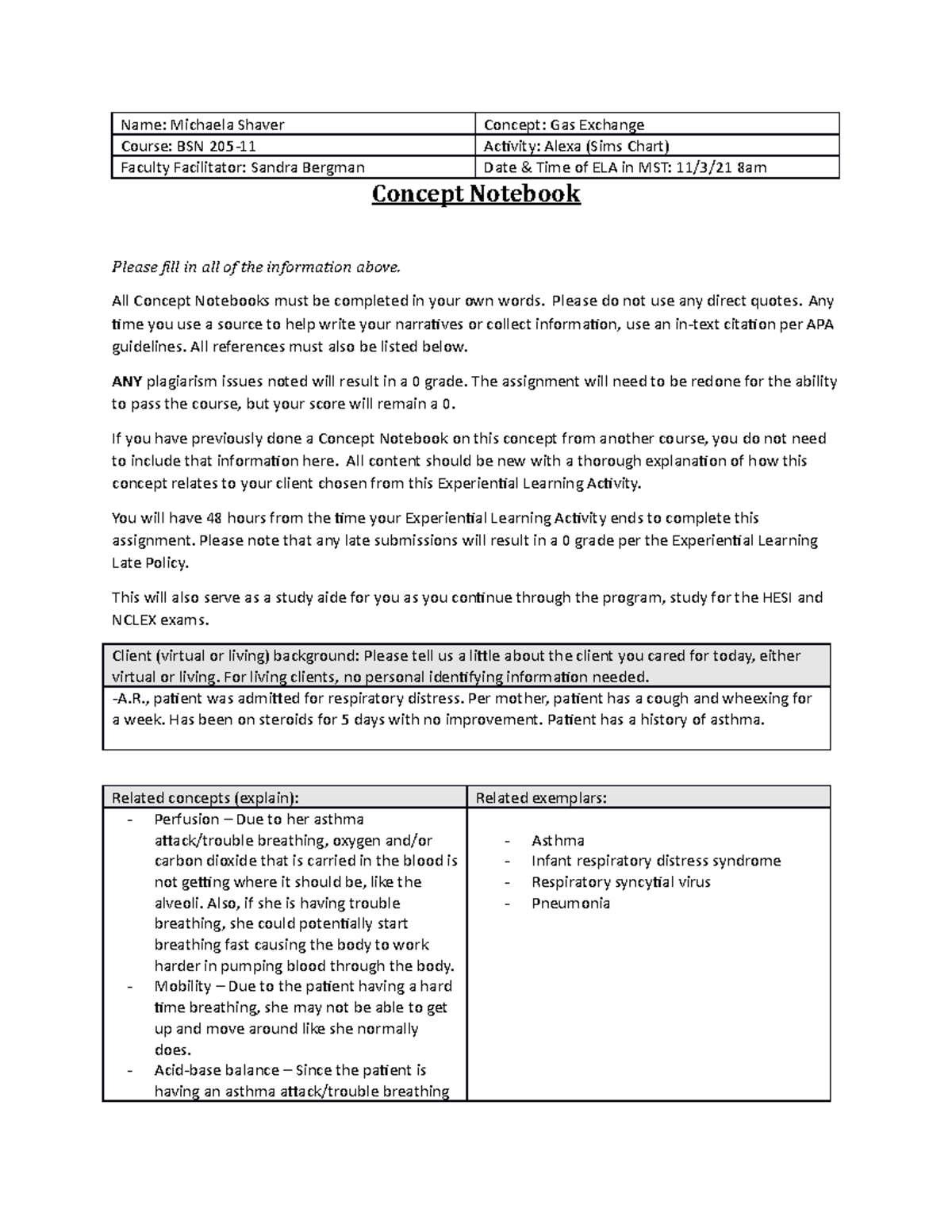 Concept Notebook Template Gas Exchange - Name: Michaela Shaver Concept ...