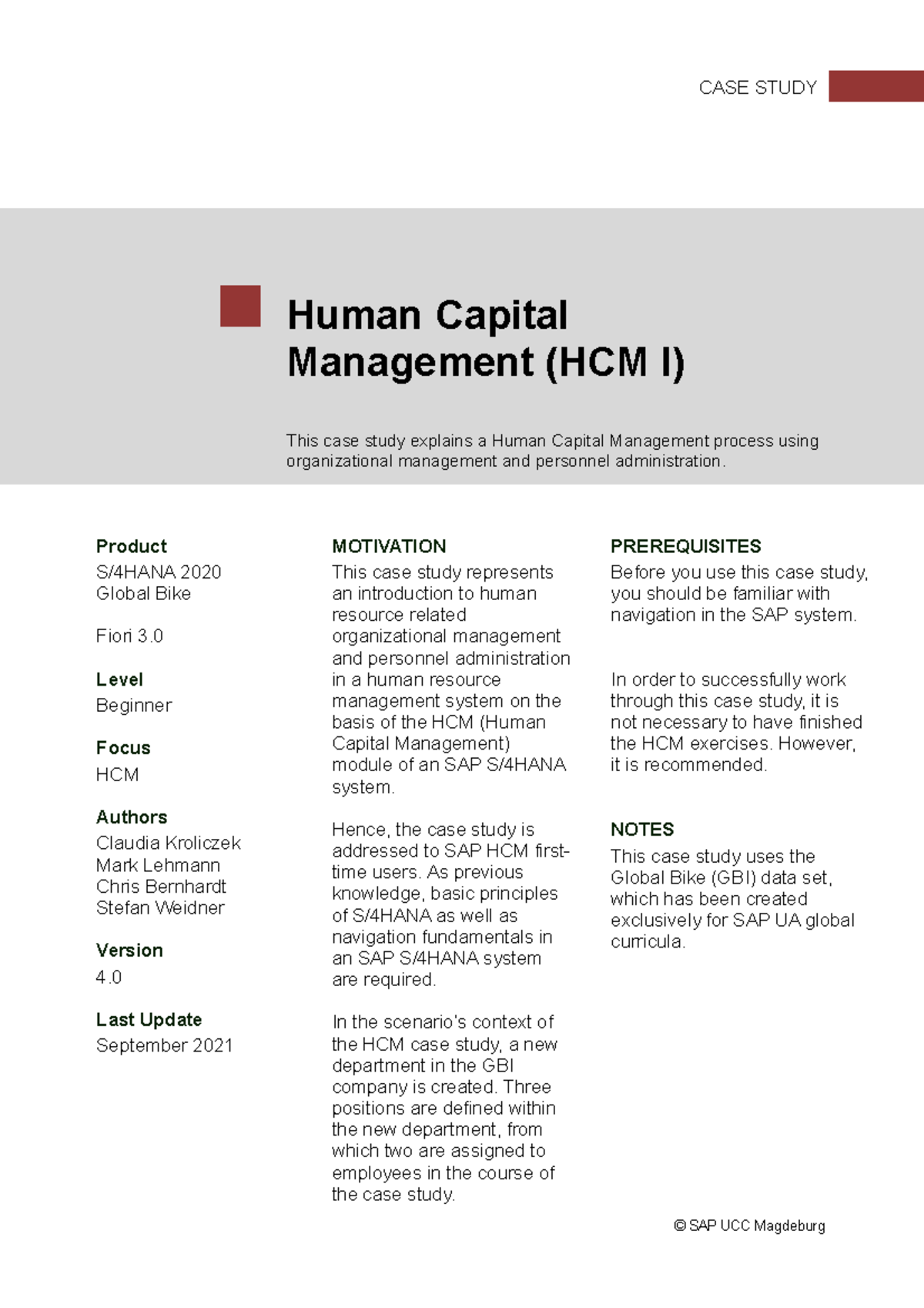 Intro S4HANA Using Global Bike Case Study HCM I en v4 Product S/4HANA