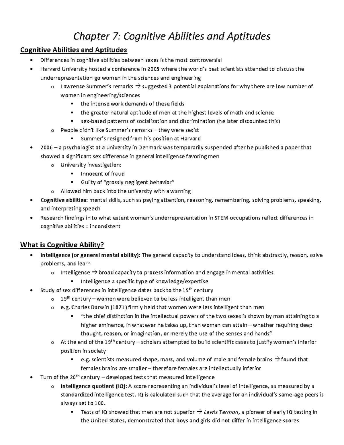 Chapter 7 - Lecture notes lecture 7 - Chapter 7: Cognitive Abilities ...