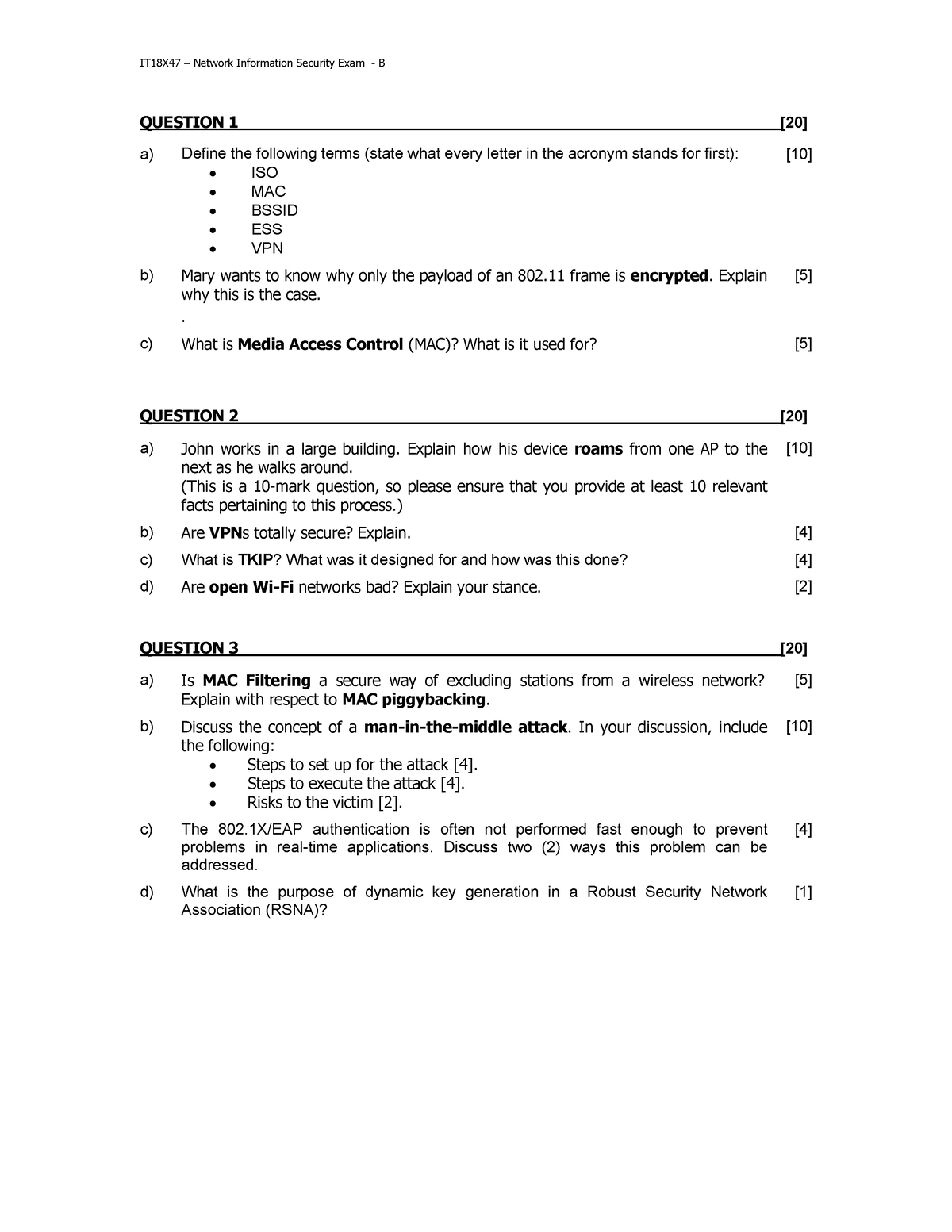 IT18X47 - Past Paper - IT18X47 – Network Information Security Exam - B ...