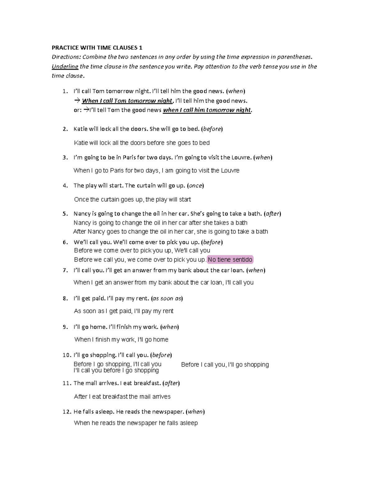 526972677 Time Clauses Exercises Sheet PRACTICE WITH TIME CLAUSES 1