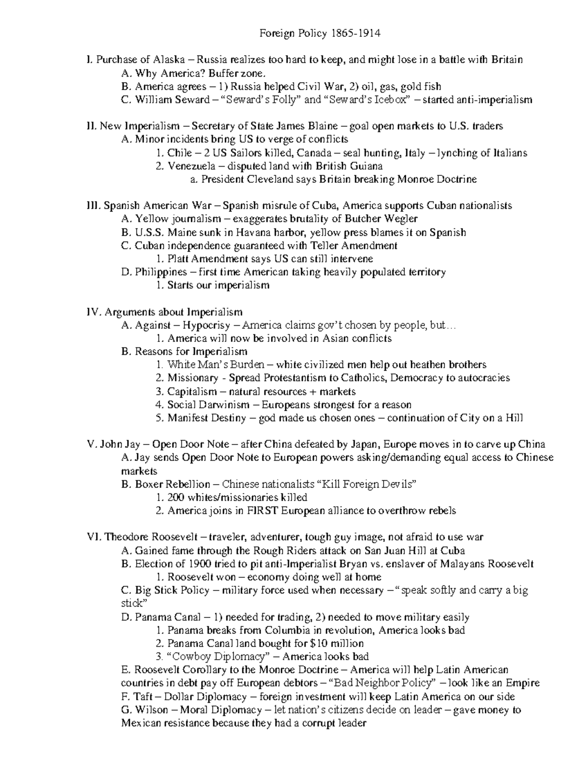 Outline 18Foreign Policy Imperialism Foreign Policy 1865 I. Purchase
