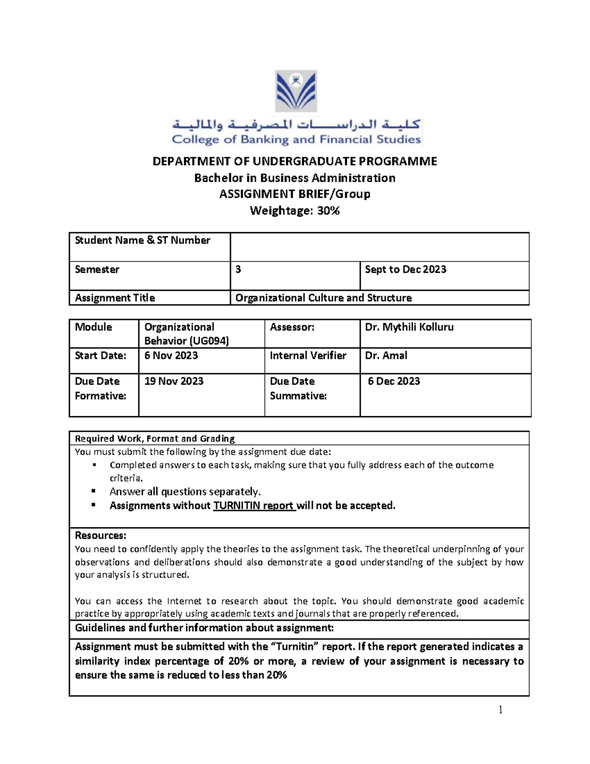 BBA-OB-Fall 2023-24 Assignment - DEPARTMENT OF UNDERGRADUATE PROGRAMME ...