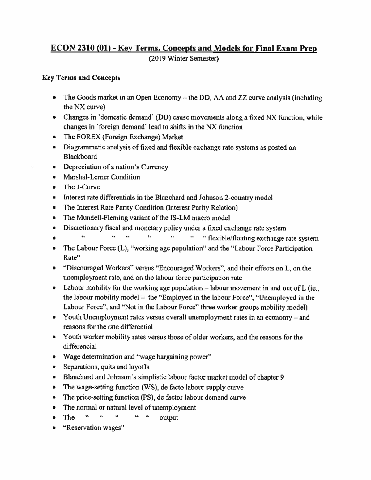 ECON 2310 Key Terms and Concepts for Final Exam Prep - Studocu