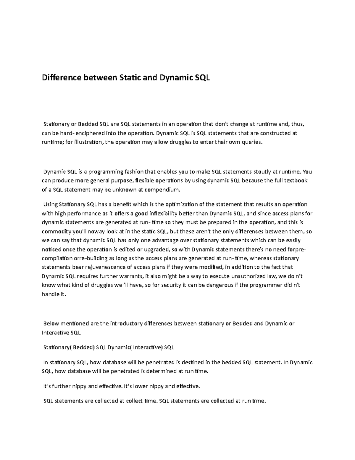 Difference between Static and Dynamic SQL - Di昀昀erence between Sta琀椀c ...