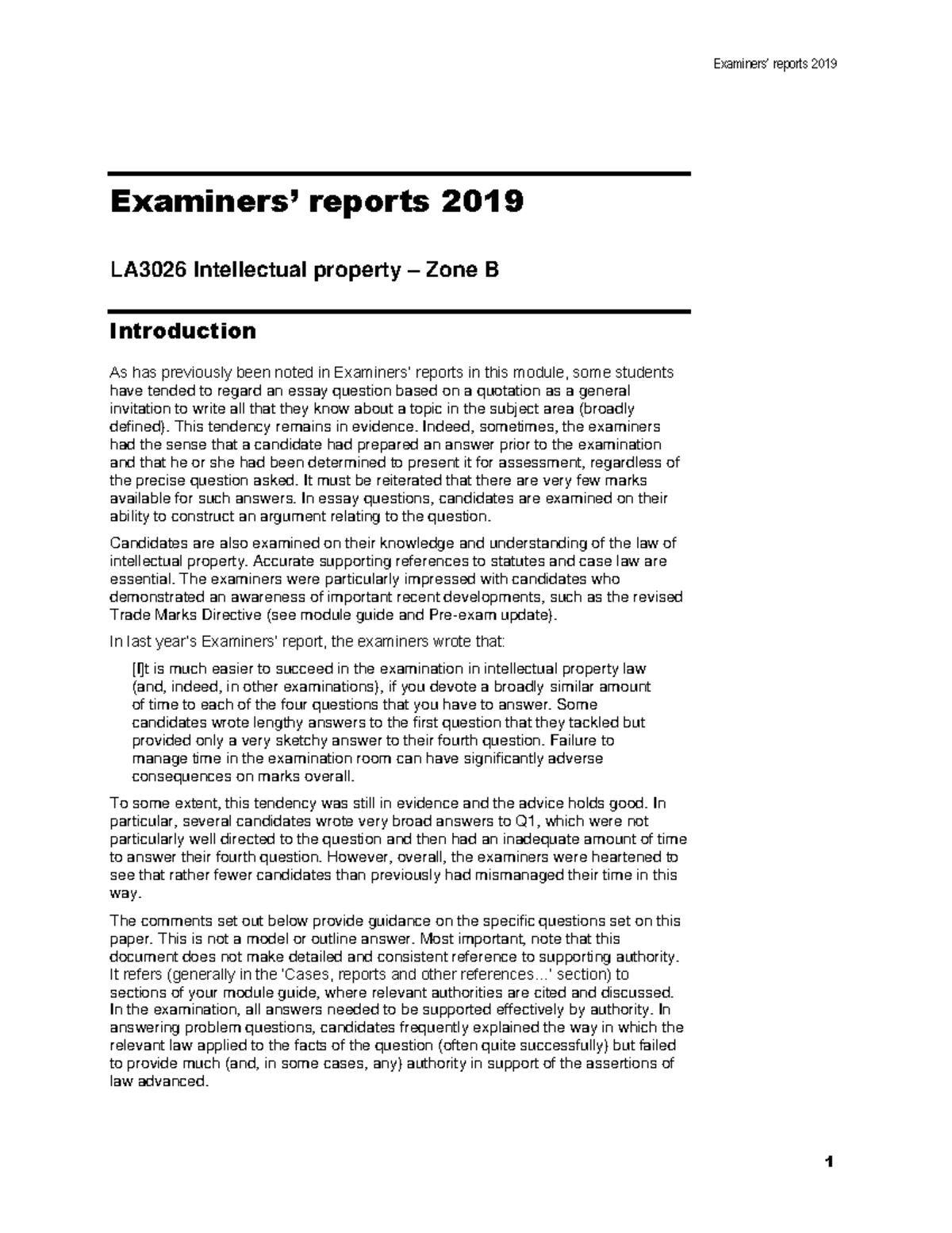 IP Report 2019 B - Examiners’ Reports 2019 Examiners’ Reports 2019 LA ...