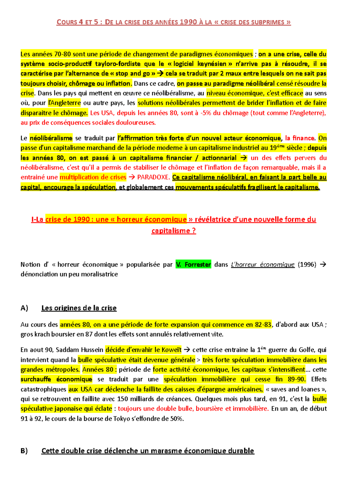 Cours 4 ET 5 DE LA Crise DES Annees 1990 A LA « Crise DES Subprimes ...