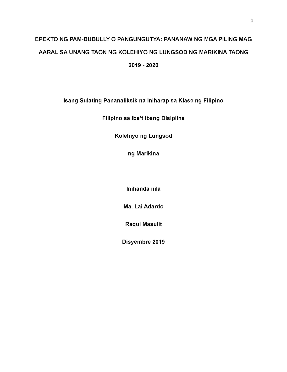 sample thesis sa filipino