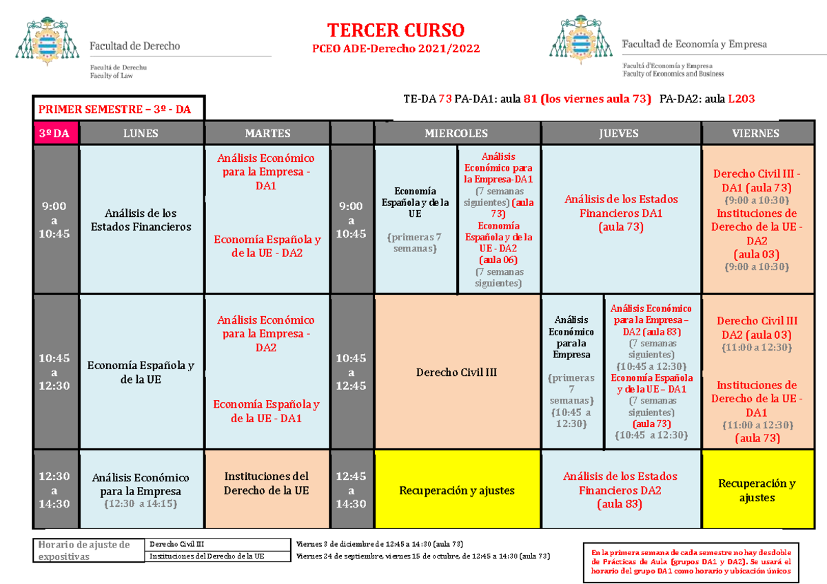 3 PCEO 2021 2022 - PCEO ADE-Derecho 2021/ PRIMER SEMESTRE – 3∫ - DA 3∫ ...