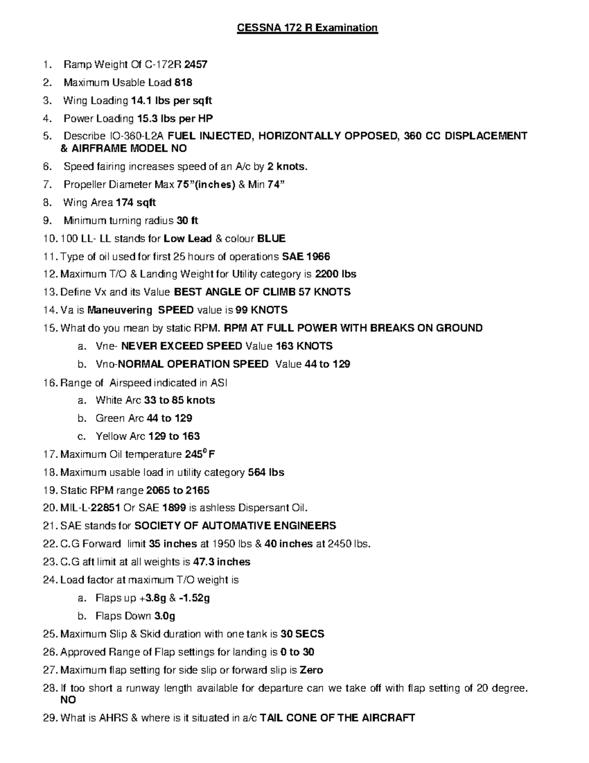 C172R - lalalalalalalala - CESSNA 172 R Examination Ramp Weight Of C ...