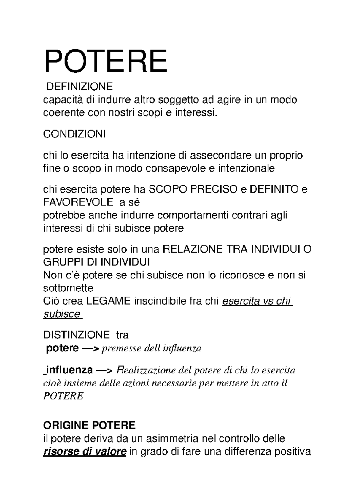 10 Potere Riassunto Fondamenti Di Organizzazione Aziendale Studocu