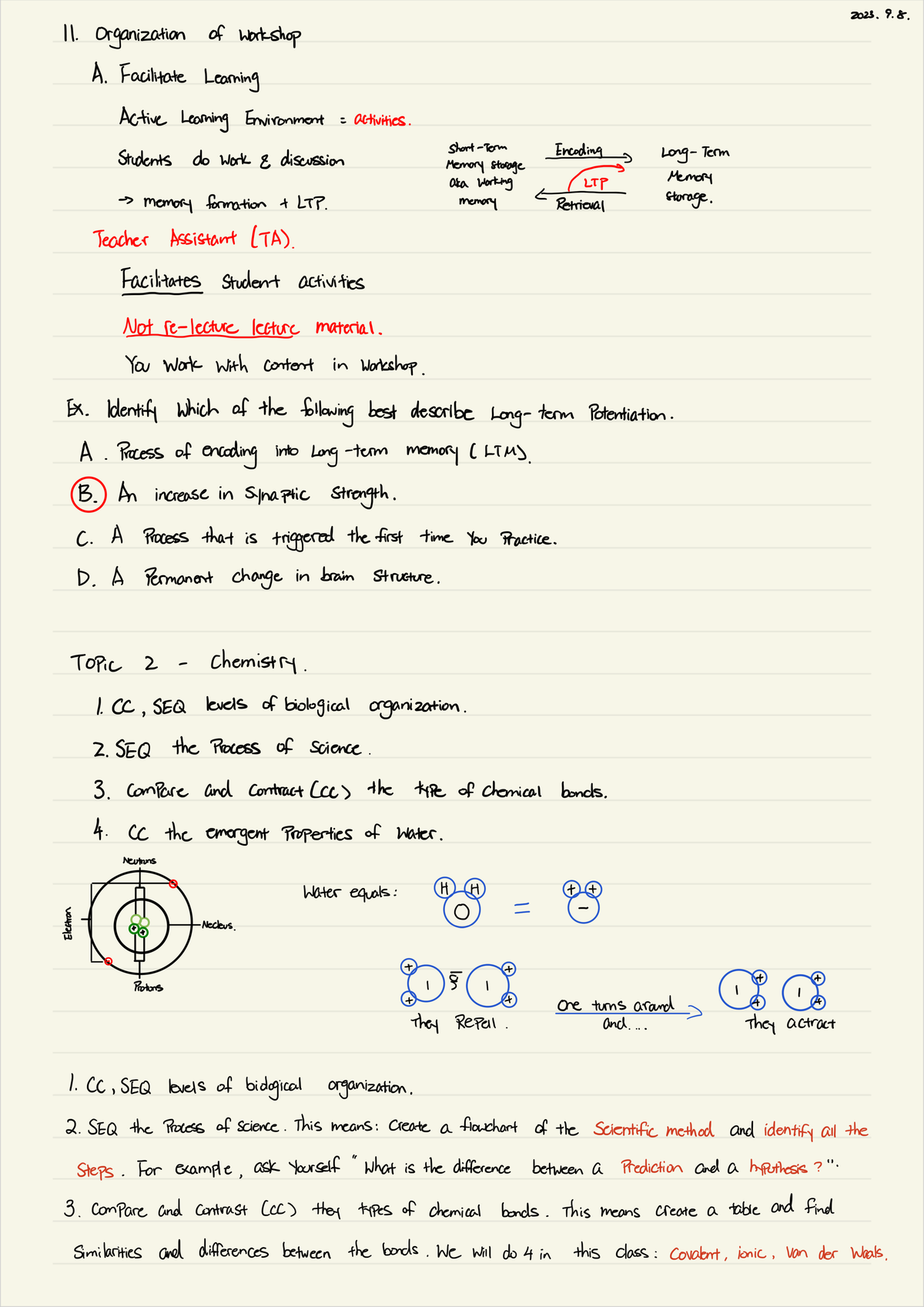 biology L2 note - 2023.9. 11. Organization of workshop A. Facilitate ...
