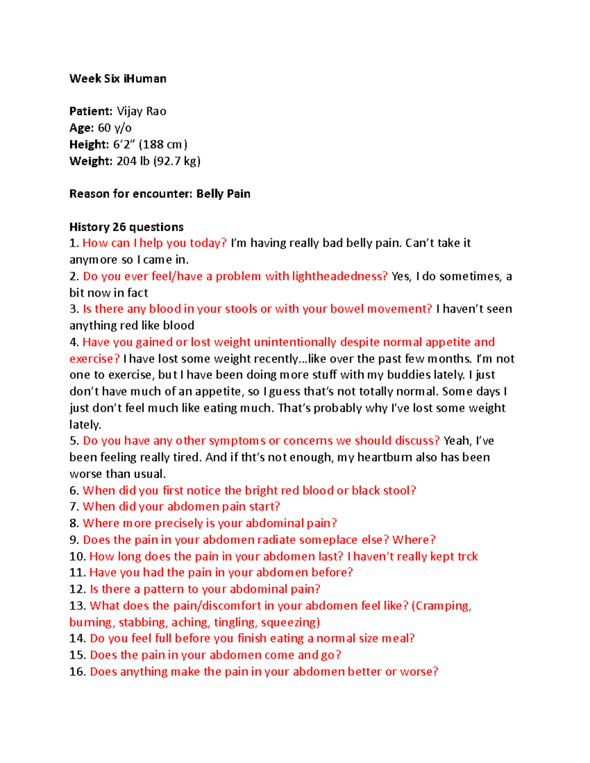 Week Six i Human Vijay Rao Part 1 - Week Six iHuman Patient: Vijay Rao ...