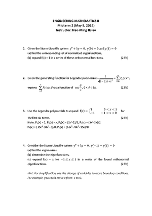 Engineering Math 2 Midterm1 032719 - ENGINEERING MATHEMATICS II Midterm ...