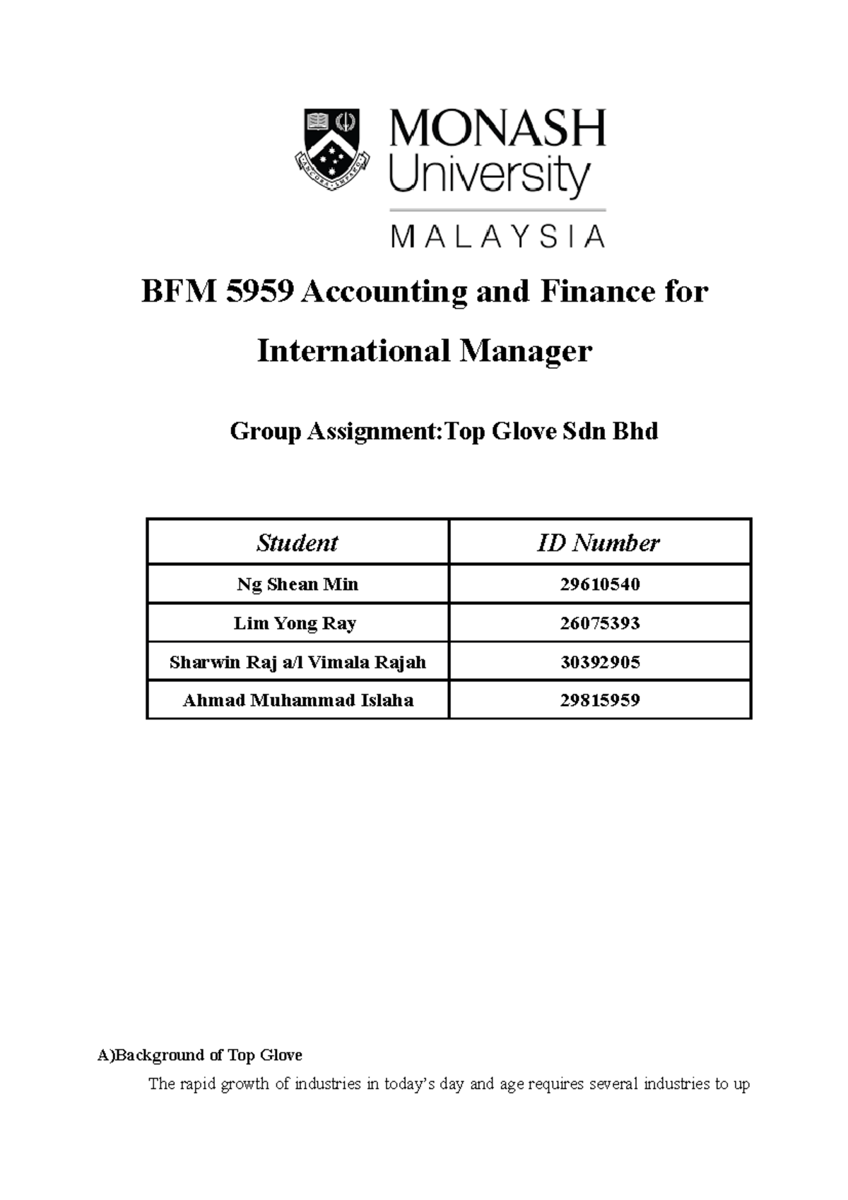 background of top glove