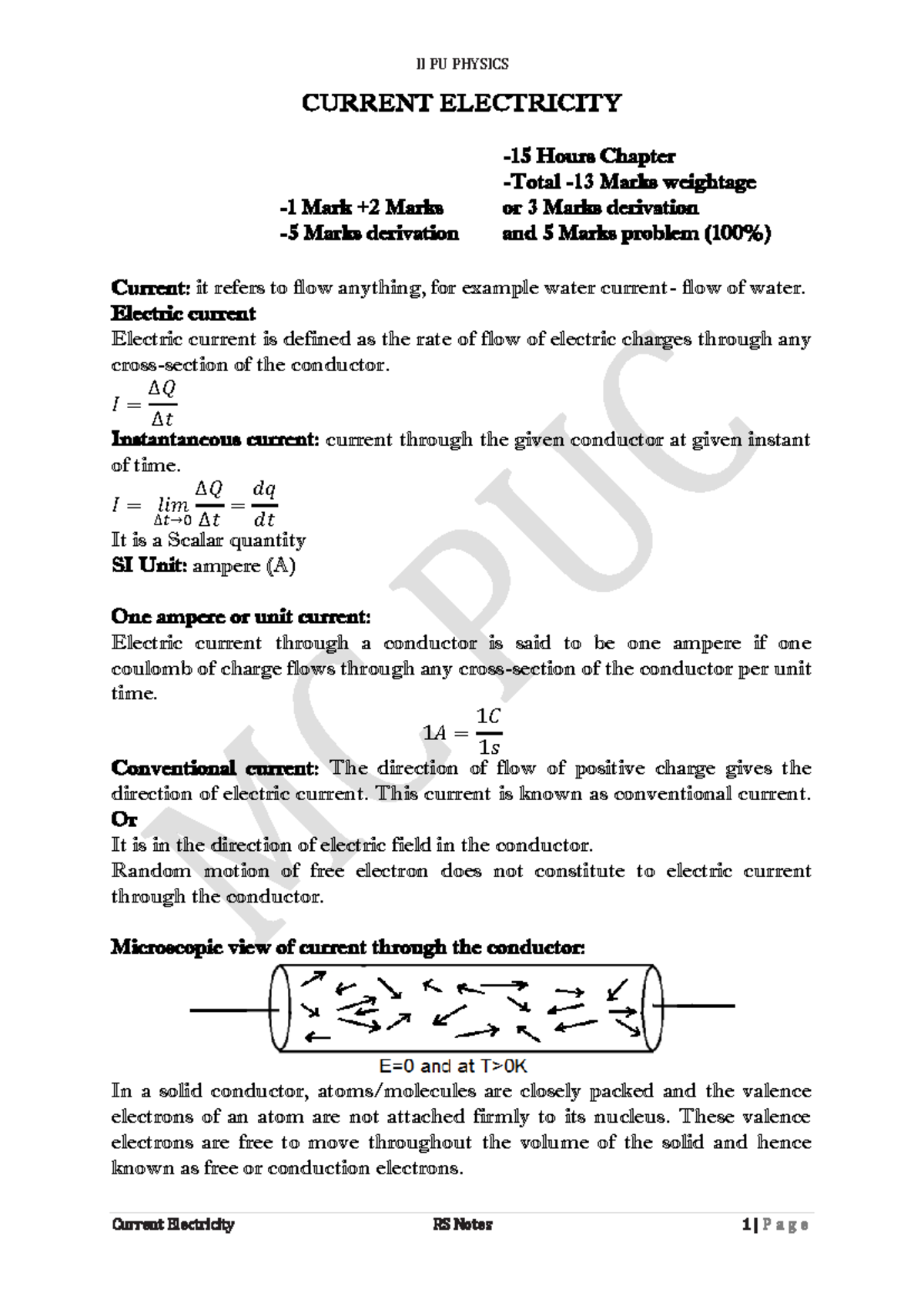 12th/2nd PUC Physics Current Electricity - CURRENT ELECTRICITY 15 Hours ...