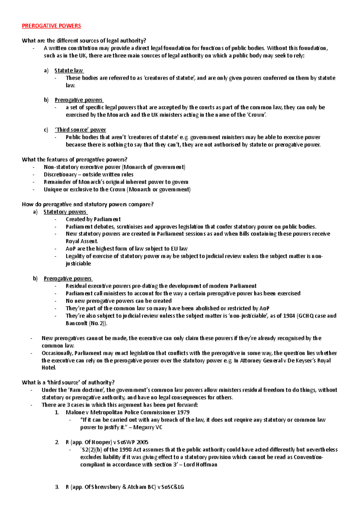 Prerogative Powers - PREROGATIVE POWERS What are the different sources ...