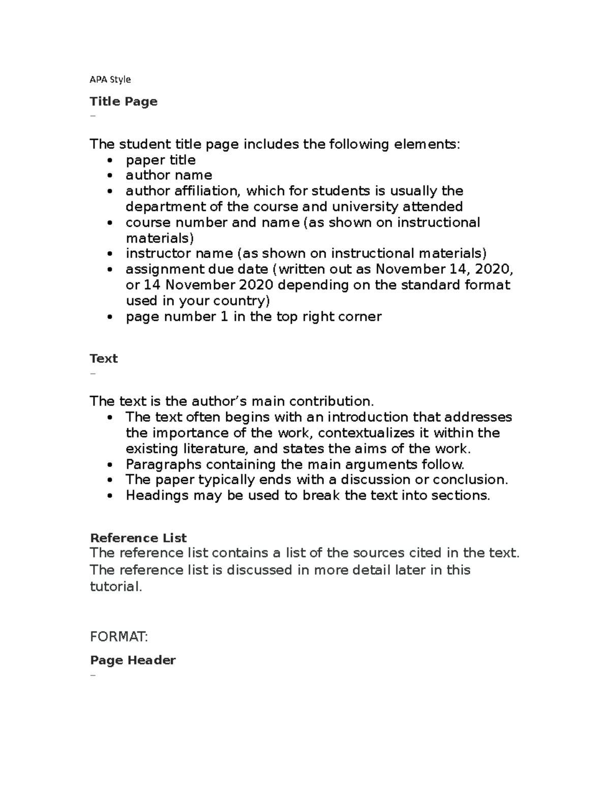 APA Style - APA Style Title Page – The student title page includes the ...