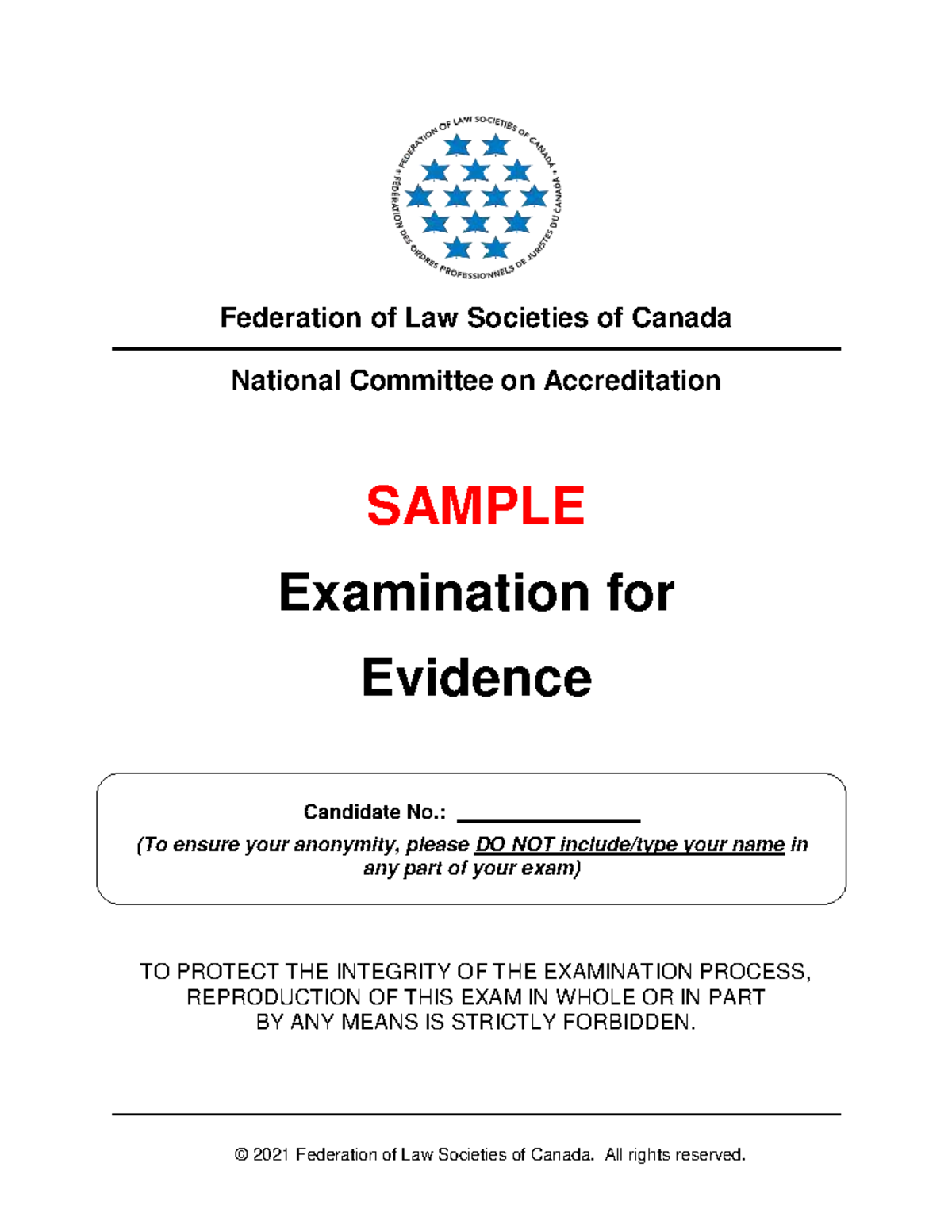 Sample Exam Evidence 2019 Updated - © 2021 Federation of Law Societies ...
