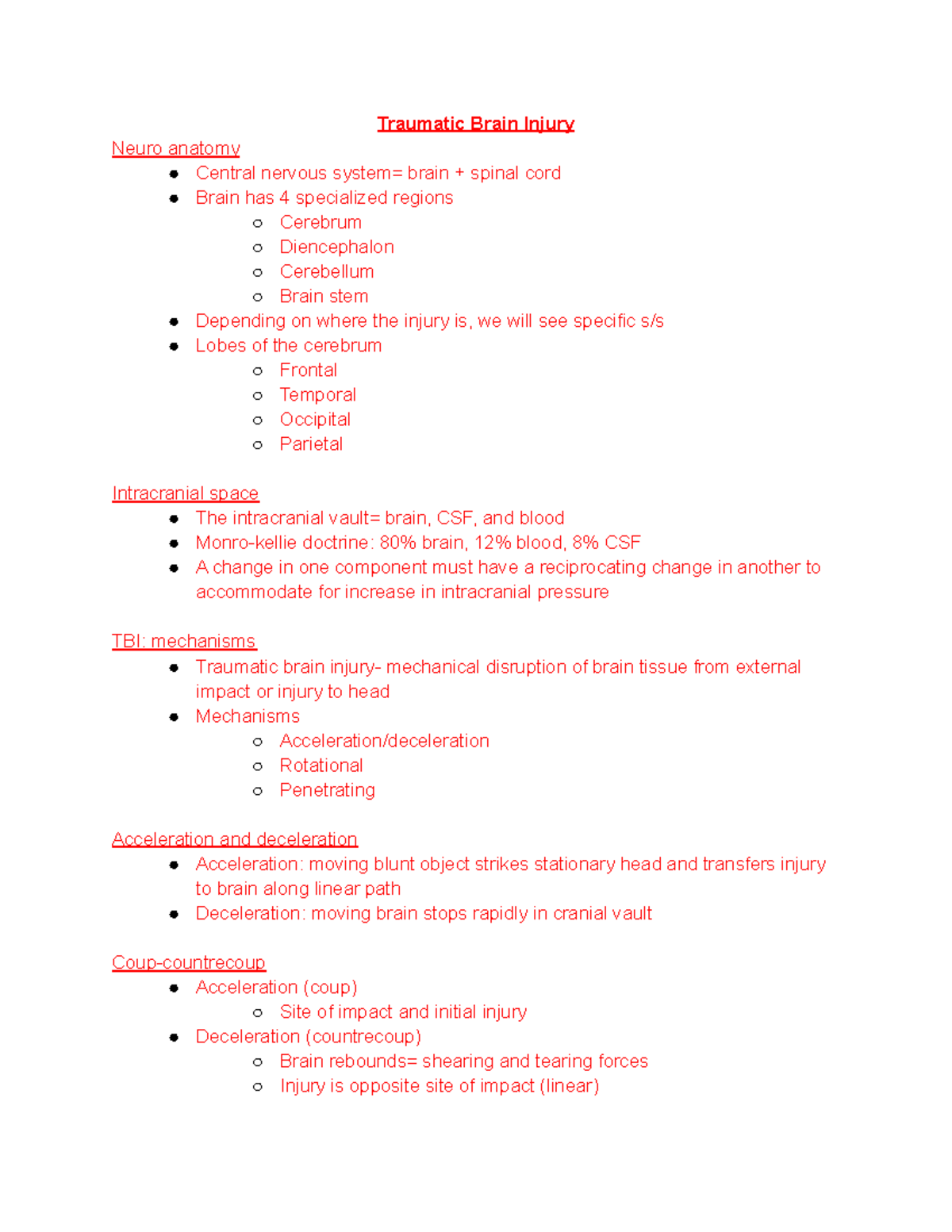 TBI - Class notes from TBI lecture and powerpoint - Traumatic Brain ...