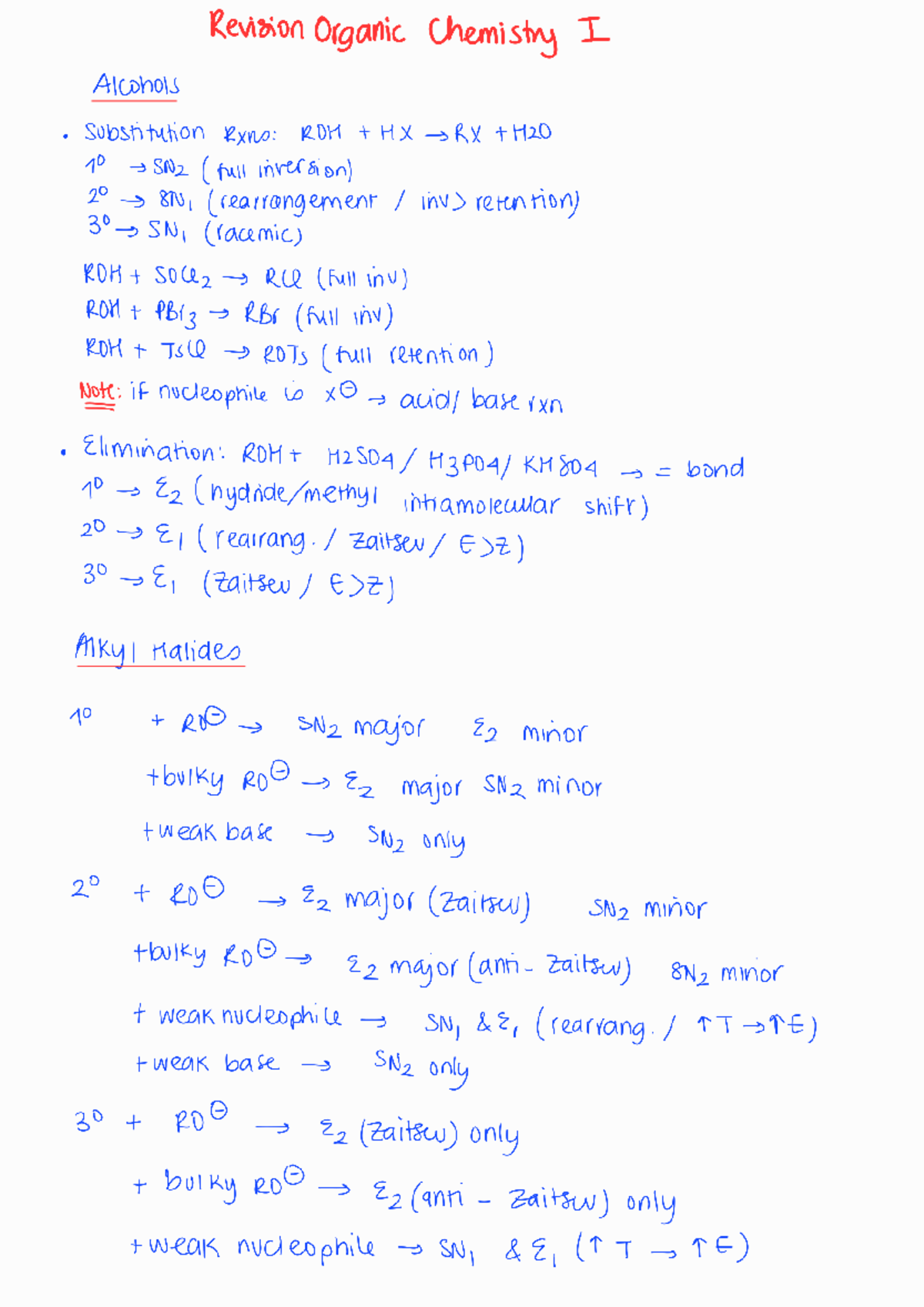 Organic Chemistry I Summary Sheet - Organic chemistry 1 - Studocu
