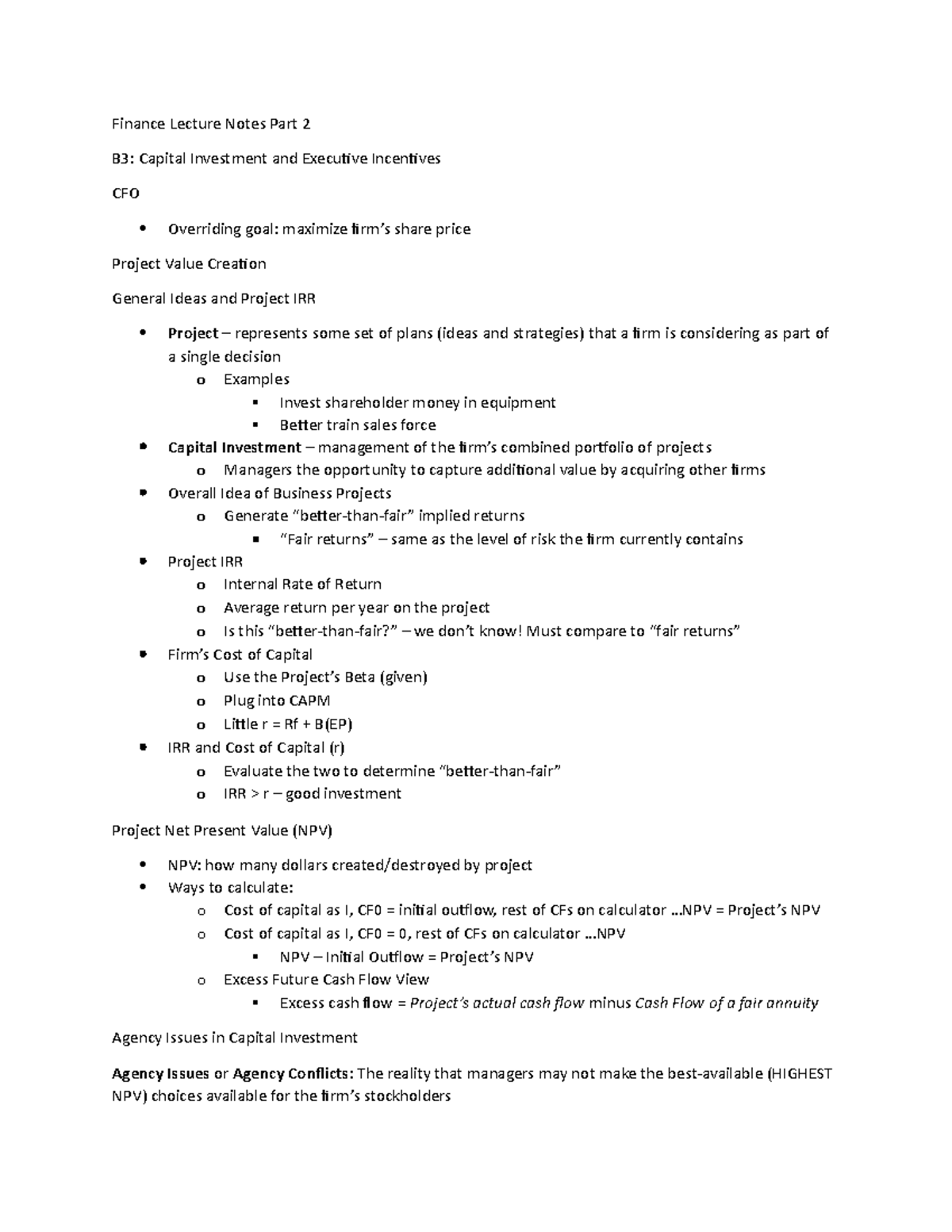 Lecture B3 - Class Notes - Finance Lecture Notes Part 2 B3: Capital ...