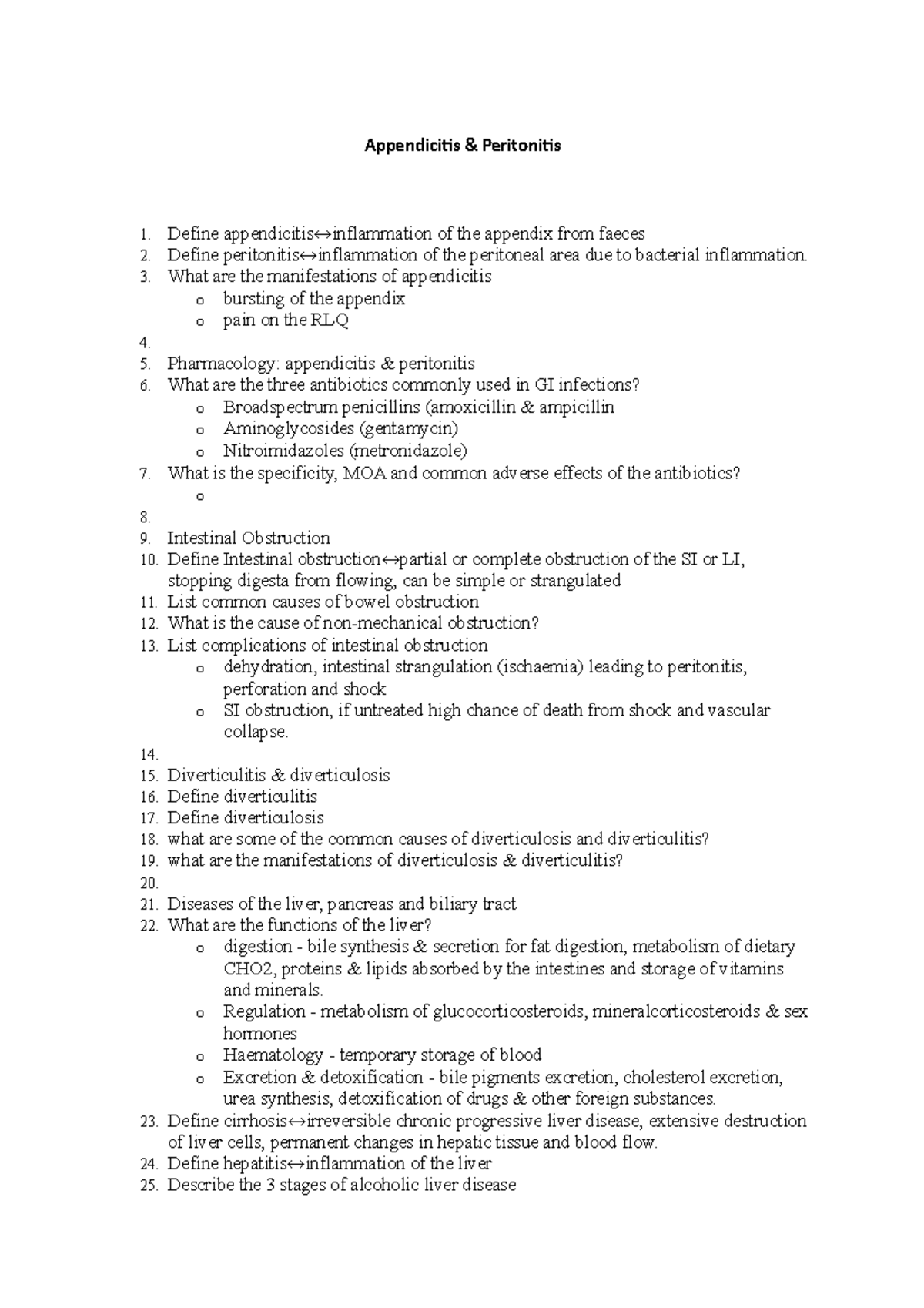 Appendicitis and Peritonitis - Appendicitis & Peritonitis 1. Define ...