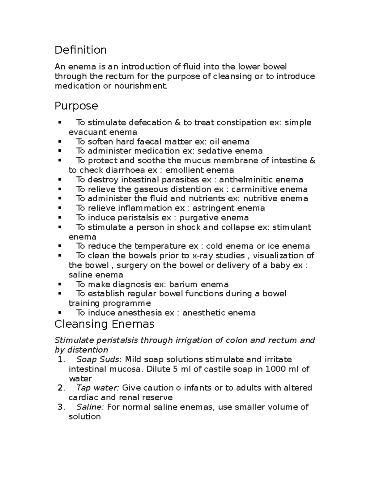 Nursing notes chapter 11 Definition An enema is an introduction of