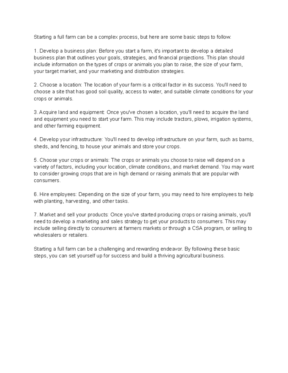 Farming unit (how to start a farm) Starting a full farm can be a