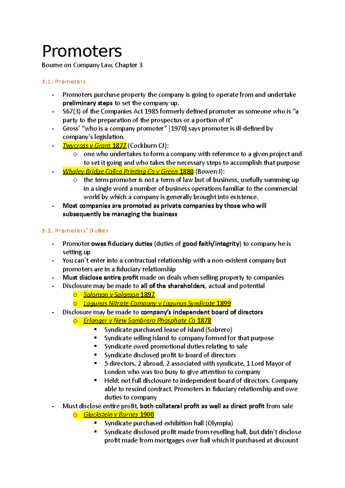 Promoters & Pre-incorporation Contracts & Constitution Notes ...