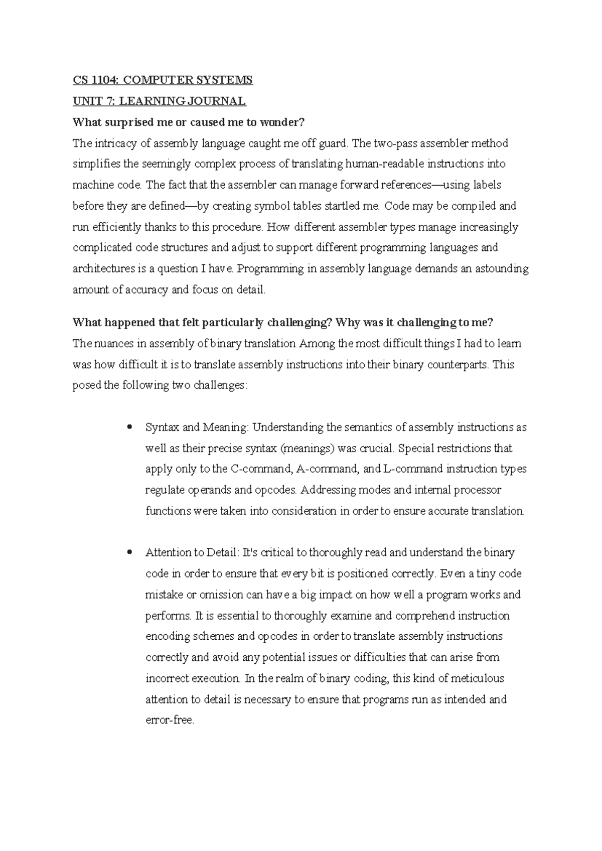 Learning Journal 7 - CS 1104: COMPUTER SYSTEMS UNIT 7: LEARNING JOURNAL ...