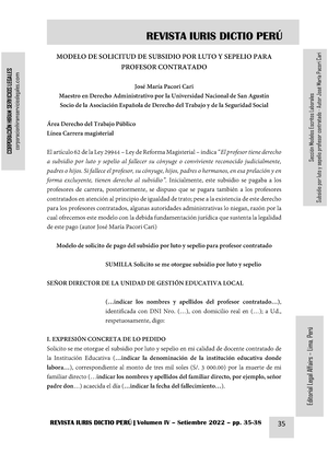 Modelo Solicitud Subsidio LUTO Y Sepelio Profesor Contratado - Autor JOSÉ  María Pacori CARI - Studocu