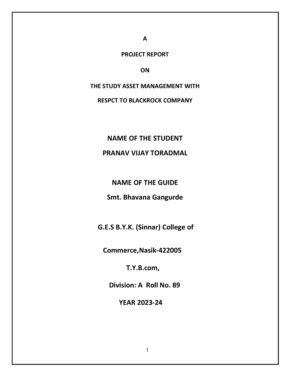 Nikhil costing project-1 - A PROJECT REPORT ON THE STUDY ASSET ...