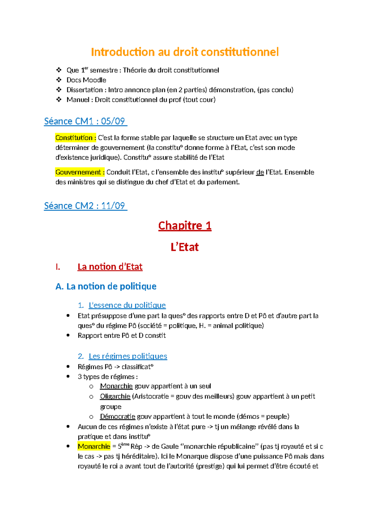 Chapitre 1 - Introduction au droit constitutionnel Que 1er semestre ...