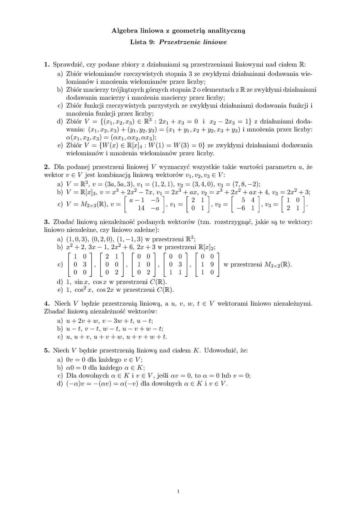 53 Lista 9 Zadania - Algebra Liniowa Z A A Lista 9: Przestrzenie ...