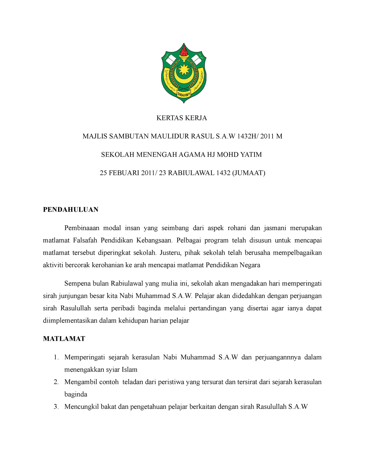 Kertas Kerja Maulid - KERTAS KERJA MAJLIS SAMBUTAN MAULIDUR RASUL S.A ...