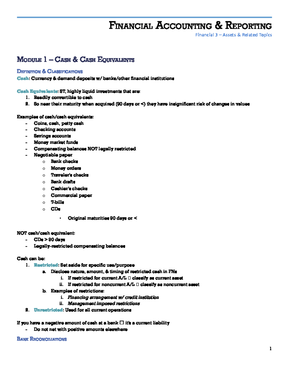 FAR 3 Outlines - Far Chapter 3 - FINANCIAL ACCOUNTING & REPORTING ...