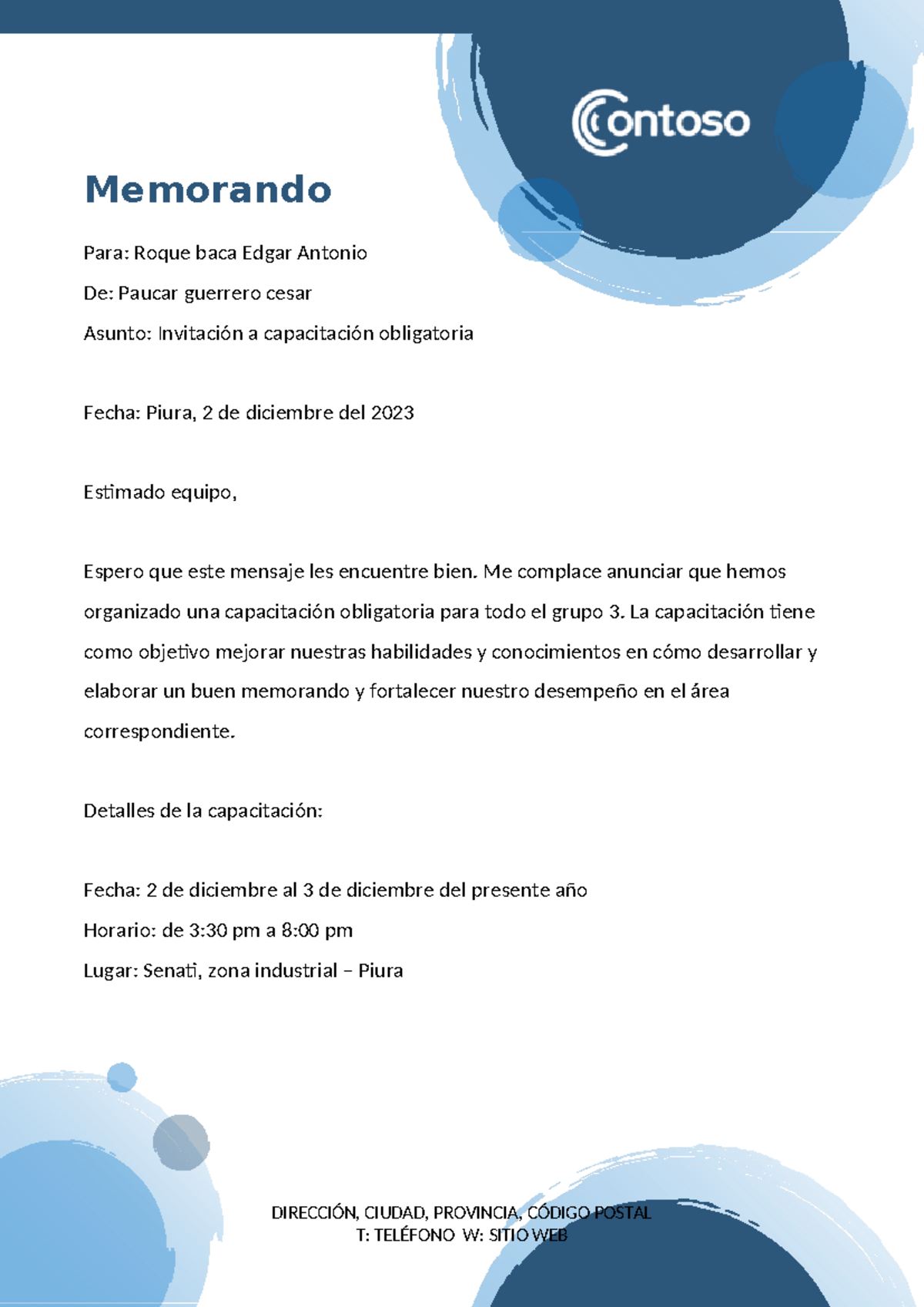 Memorando 22 - menko - Memorando Para: Roque baca Edgar Antonio De ...