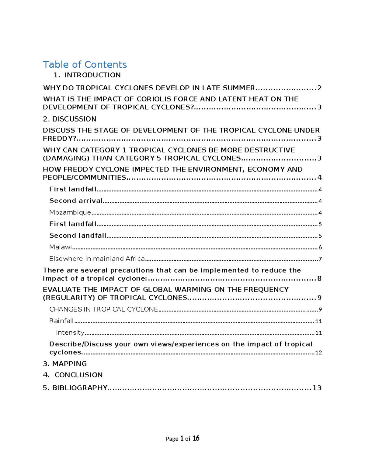 THE Development AND Impact OF Tropical Cyclones - Table of Contents 1 ...
