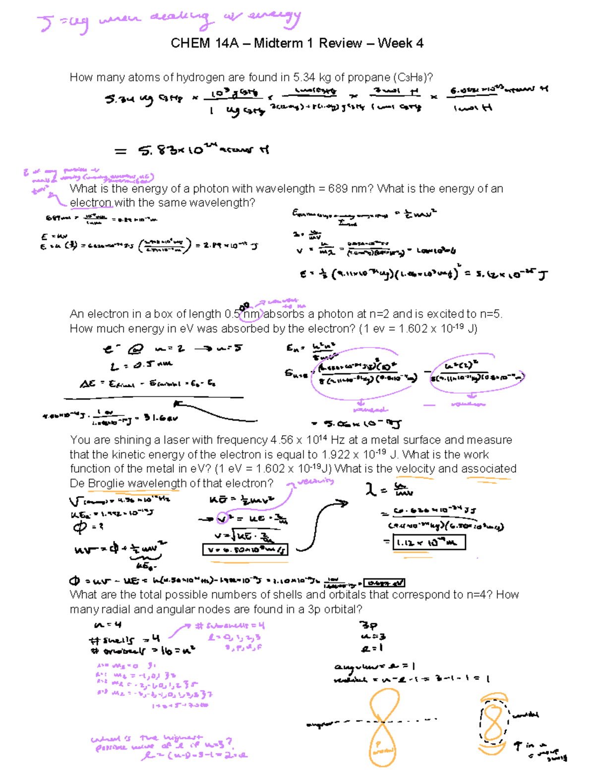 Chem 14A Midterm 1 Practice Tests - CHEM 14A – Midterm 1 Review – Week ...