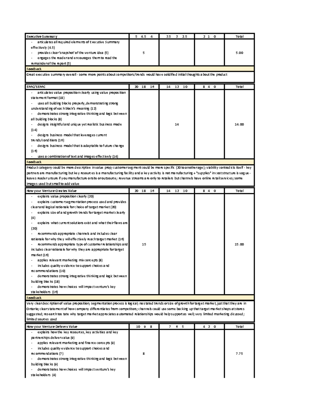 vei business plan rubric