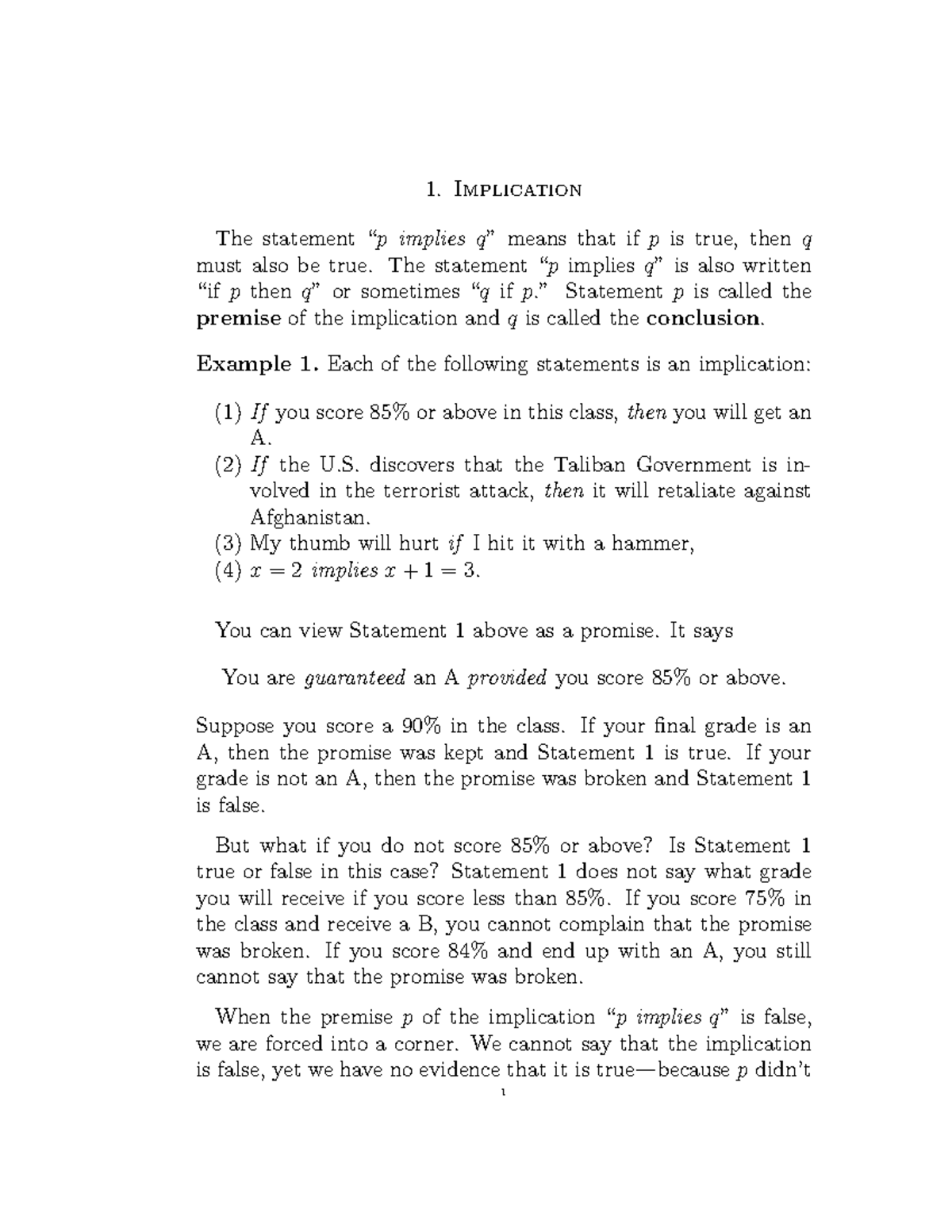 Lecture notes, lecture Implication - 1. Implication The statement ...