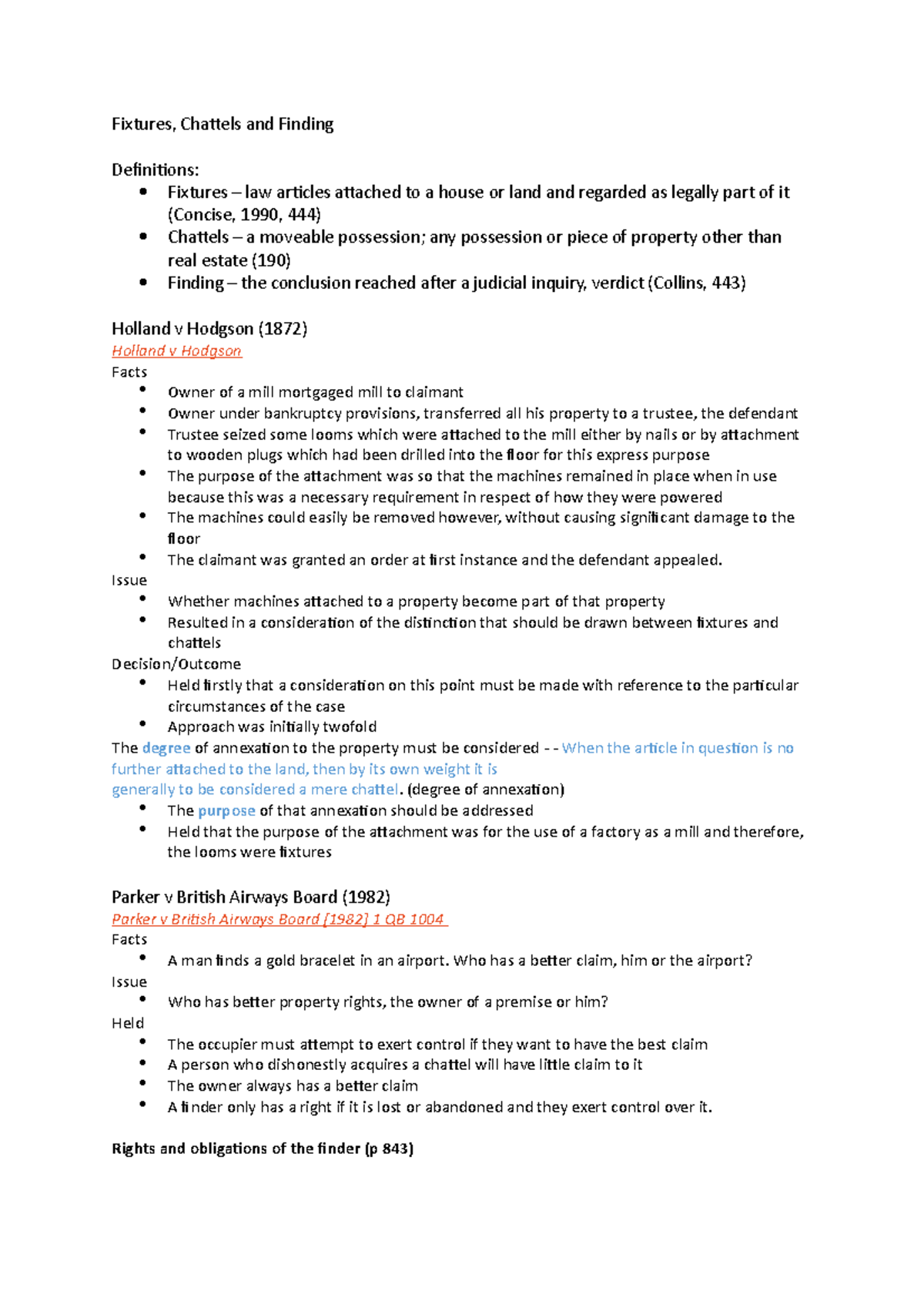 Property revision Fixtures, Chattels and Finding Definitions Fixtures law articles attached