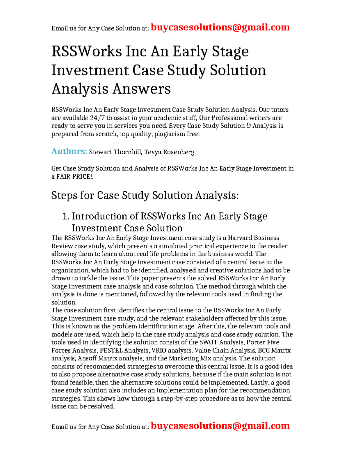 Case Solution RSSWorks Inc An Early Stage Investment - RSSWorks Inc An ...