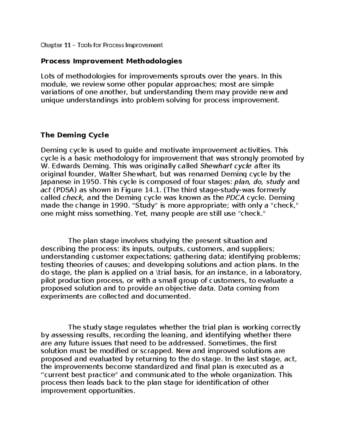 Chapter 11 - Tools for Process Improvement - Chapter 11 – Tools for ...