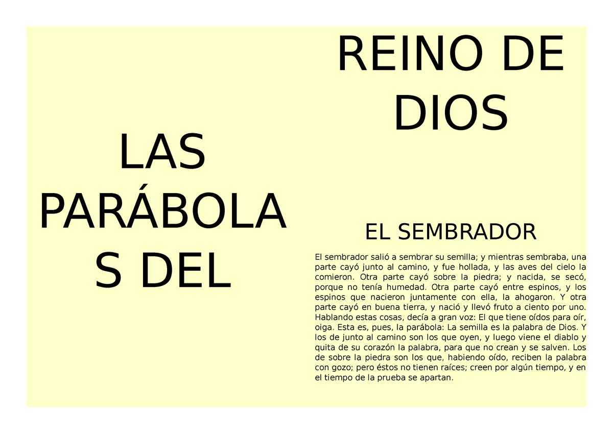 LAS Parábolas DEL Reino DE DIOS - LAS PARÁBOLA S DEL REINO DE DIOS EL ...