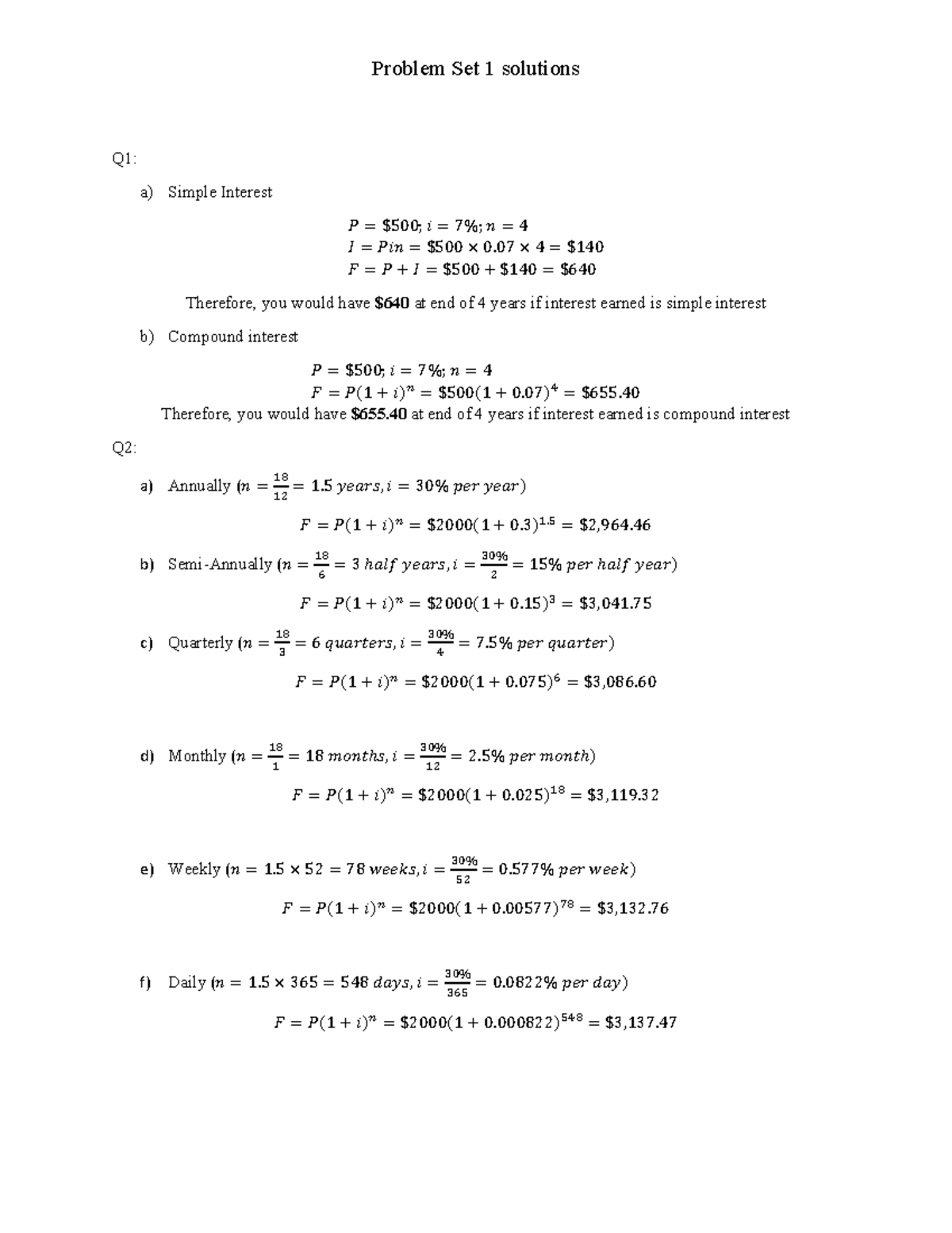 Problem Set 1 Solutions - Problem Set 1 solutions Q1: a) Simple ...